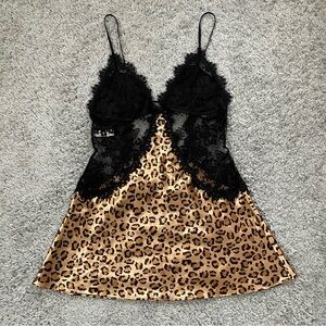 Leopard Print Slip Dress with Lace Details